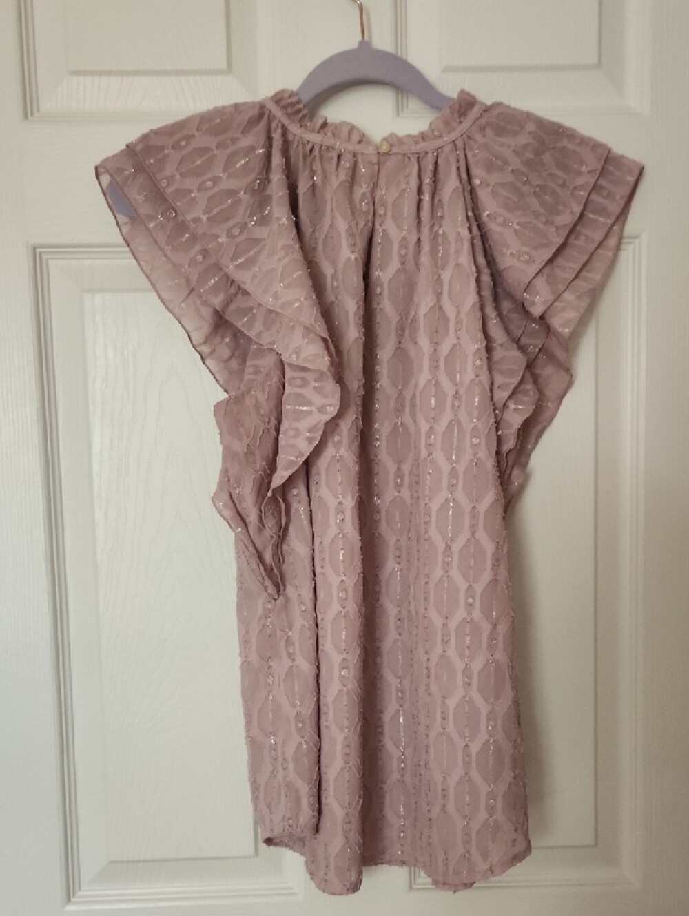 LOFT Dusty Mauve Ruffled Metallic-Thread Blouse - Picture 3 of 4